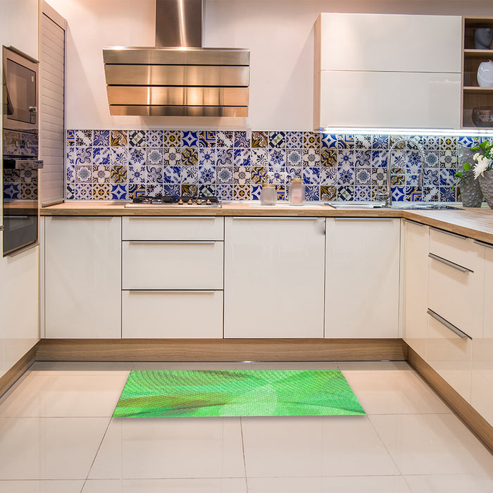 Patterned Neon Green Rug in a Kitchen, pat2090grn