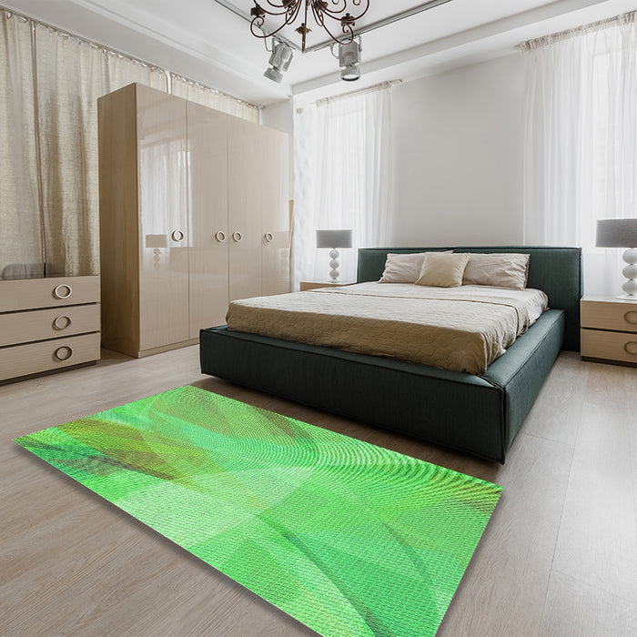 Patterned Neon Green Rug in a Bedroom, pat2090grn