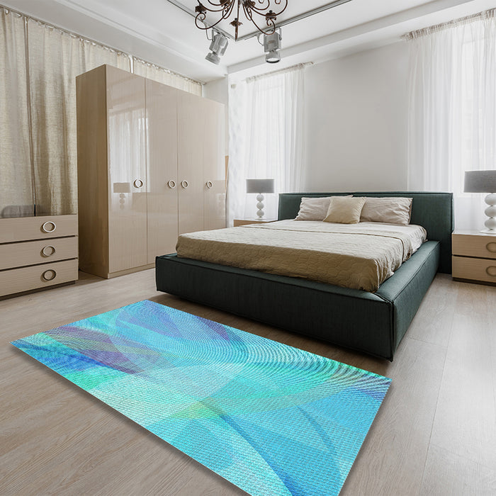Patterned Blue Rug in a Bedroom, pat2090lblu