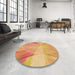 Round Patterned Bright Orange Rug in a Office, pat2090org