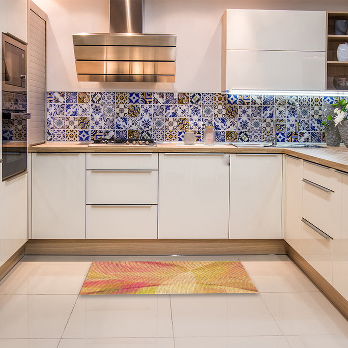Patterned Bright Orange Rug in a Kitchen, pat2090org