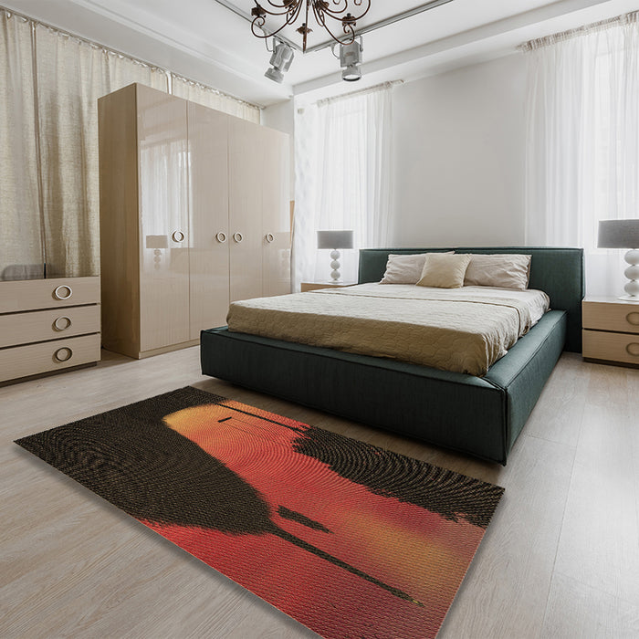 Patterned Saddle Brown Rug in a Bedroom, pat2091brn