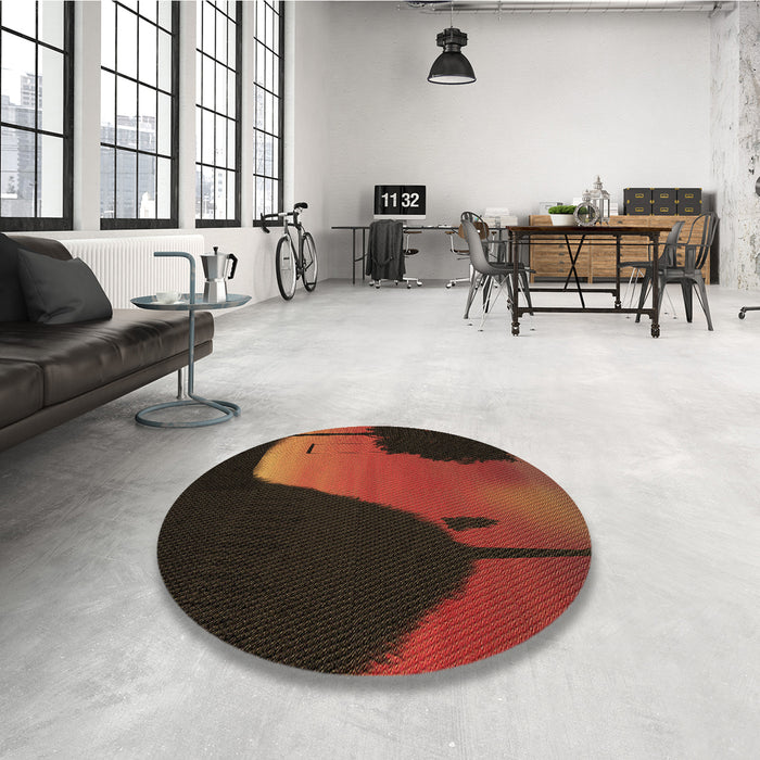 Round Patterned Saddle Brown Rug in a Office, pat2091brn