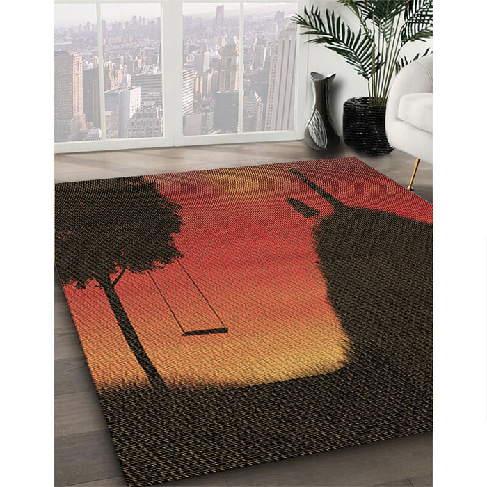 Patterned Saddle Brown Rug in Family Room, pat2091brn