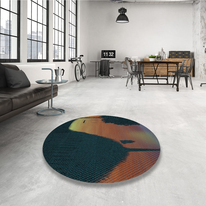 Round Patterned Carbon Gray Rug in a Office, pat2091lblu