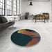 Round Patterned Carbon Gray Rug in a Office, pat2091lblu