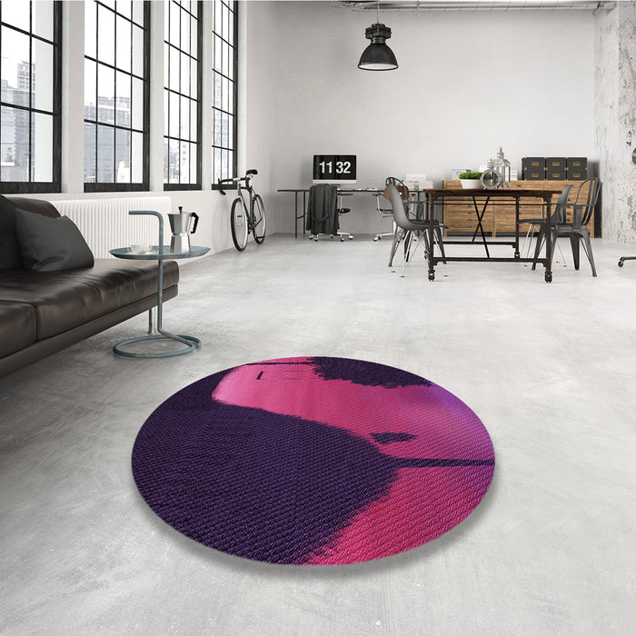 Round Patterned Dark Magenta Purple Rug in a Office, pat2091pur