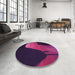 Round Patterned Dark Magenta Purple Rug in a Office, pat2091pur