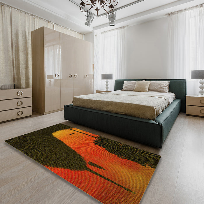 Patterned Saddle Brown Rug in a Bedroom, pat2091yw