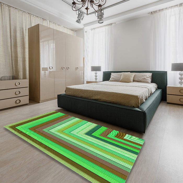 Patterned Fern Green Rug in a Bedroom, pat2092grn