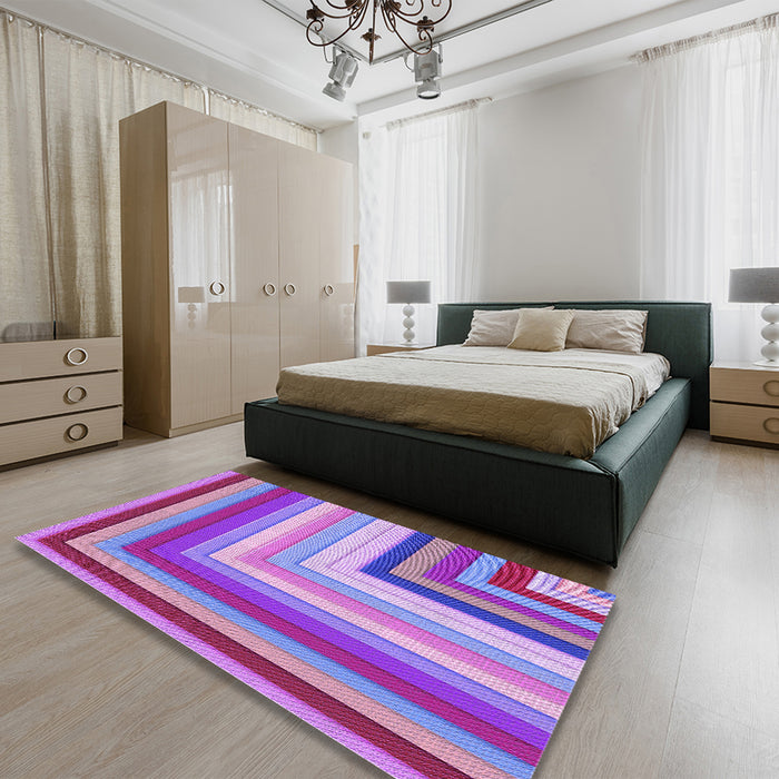 Patterned Bright Lilac Purple Rug in a Bedroom, pat2092pur