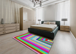 Patterned Green Modern Rug in a Bedroom, pat2092