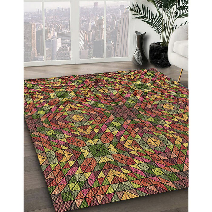 Machine Washable Transitional Saffron Red Rug in a Family Room, wshpat2094brn