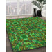 Patterned Dark Forest Green Rug in Family Room, pat2094grn