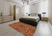 Patterned Tomato Red Rug in a Bedroom, pat2094org