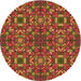 Square Patterned Tomato Red Rug, pat2094org