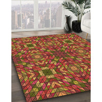 Patterned Tomato Red Rug, pat2094org