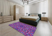 Patterned Dark Magenta Purple Rug in a Bedroom, pat2094pur