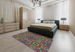 Patterned Green Modern Rug in a Bedroom, pat2094