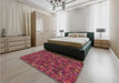 Patterned Cherry Red Rug in a Bedroom, pat2095brn