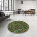 Round Patterned Olive Green Rug in a Office, pat2095grn