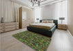 Patterned Olive Green Rug in a Bedroom, pat2095grn