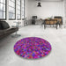 Round Machine Washable Transitional Medium Violet Red Pink Rug in a Office, wshpat2095