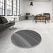 Round Patterned Dark Gray Black Rug in a Office, pat2096gry