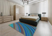 Patterned Dark Blue Grey Blue Rug in a Bedroom, pat2096lblu