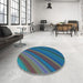 Round Patterned Dark Blue Grey Blue Rug in a Office, pat2096lblu