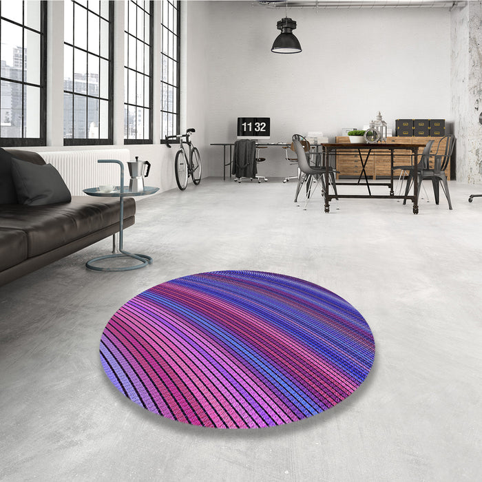 Round Patterned Dark Magenta Purple Rug in a Office, pat2096pur