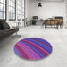 Round Patterned Dark Magenta Purple Rug in a Office, pat2096pur