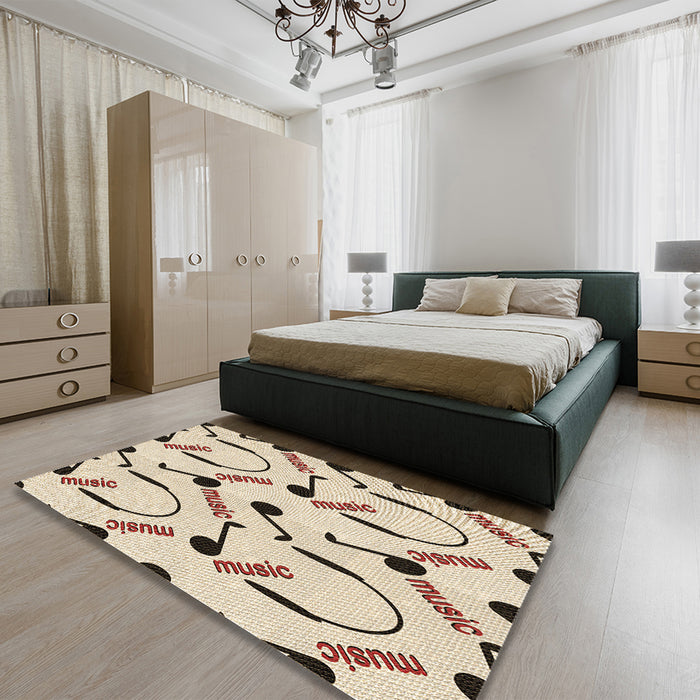 Patterned Dark Almond Brown Rug in a Bedroom, pat2097brn