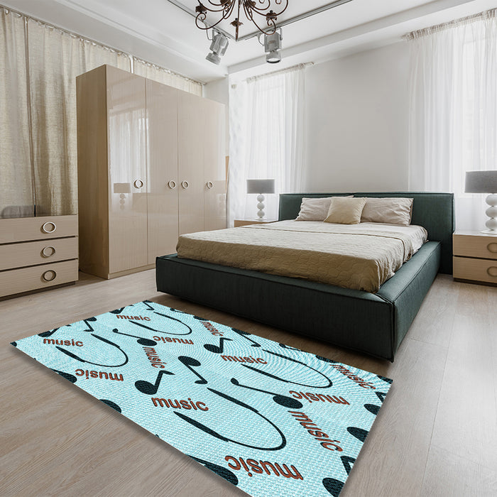 Patterned Seafoam Green Rug in a Bedroom, pat2097lblu