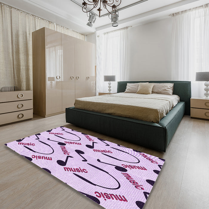 Patterned Medium Orchid Purple Rug in a Bedroom, pat2097pur
