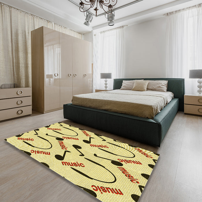 Round Machine Washable Transitional Sun Yellow Rug in a Office, wshpat2097yw