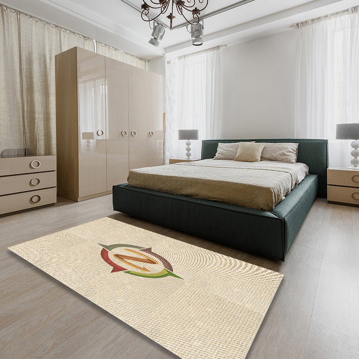 Patterned Moccasin Beige Rug in a Bedroom, pat2098brn