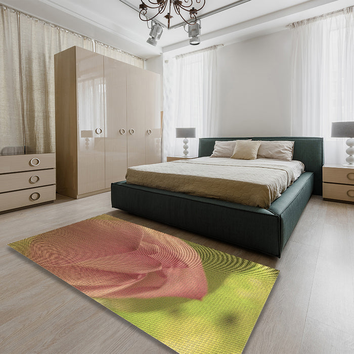 Patterned Chestnut Red Rug in a Bedroom, pat2099brn