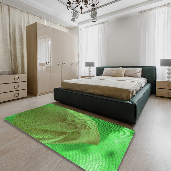 Patterned Seaweed Green Rug in a Bedroom, pat2099grn