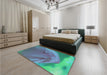 Patterned Azure Blue Rug in a Bedroom, pat2099lblu