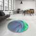 Round Patterned Azure Blue Rug in a Office, pat2099lblu