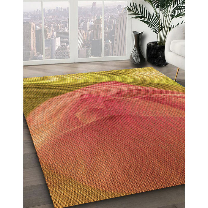 Patterned Orange Rug in Family Room, pat2099org