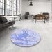 Round Patterned Sky Blue Rug in a Office, pat21blu