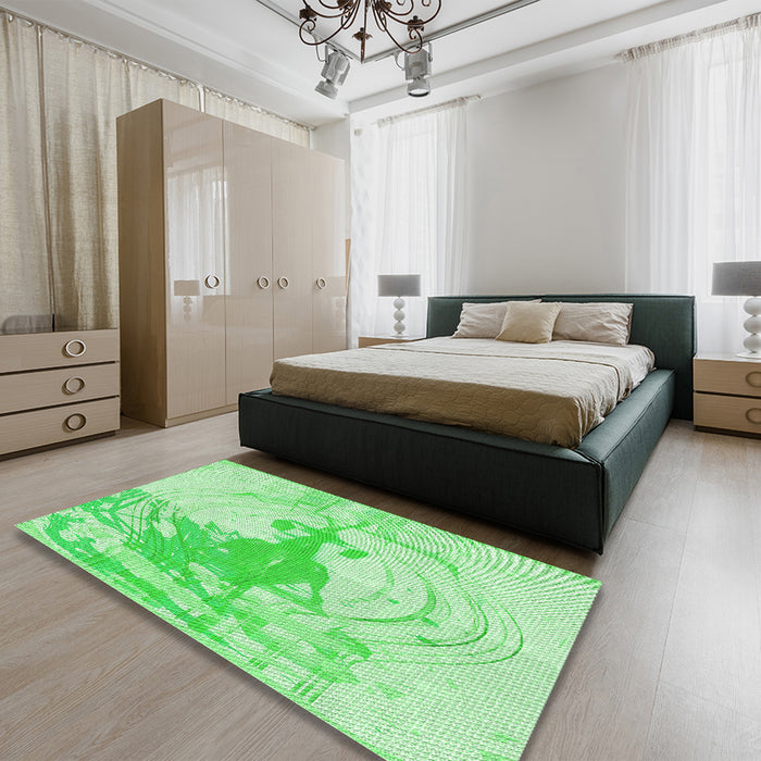 Patterned Green Rug in a Bedroom, pat21grn