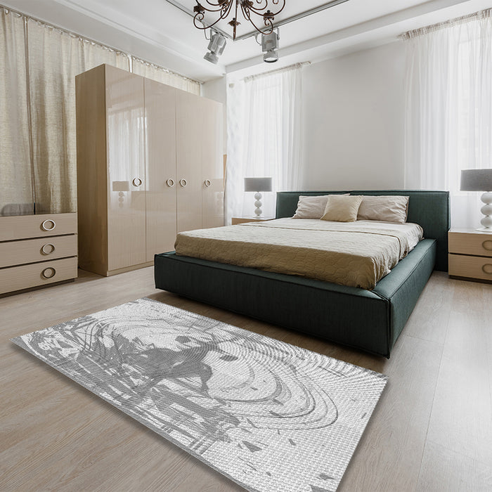 Patterned Gunmetal Gray Rug in a Bedroom, pat21gry