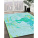 Machine Washable Transitional Turquoise Green Rug in a Family Room, wshpat21lblu