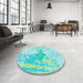 Round Patterned Turquoise Green Rug in a Office, pat21lblu