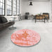 Round Patterned Light Red Pink Rug in a Office, pat21rd