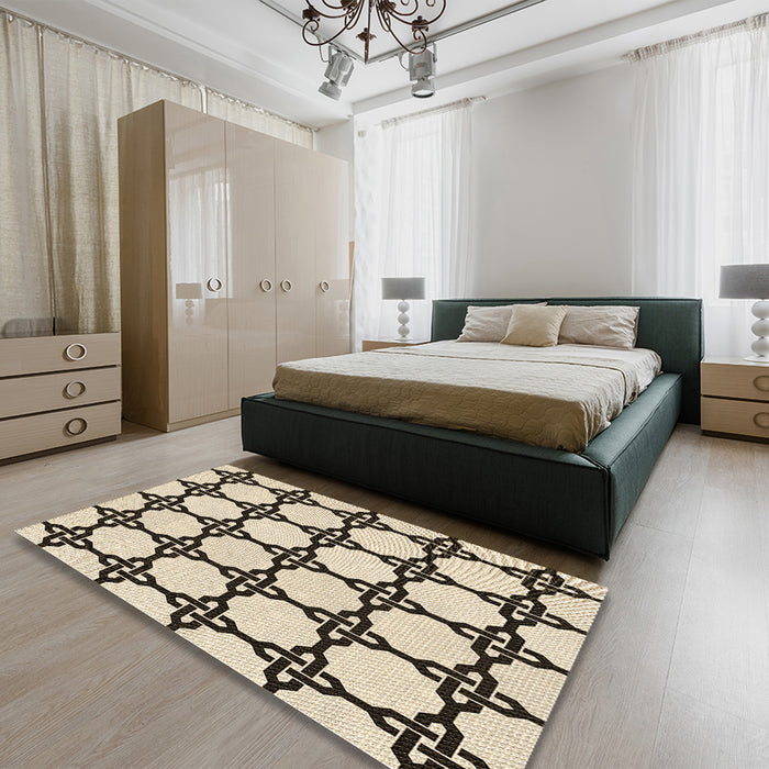 Patterned Coffee Brown Rug in a Bedroom, pat210brn