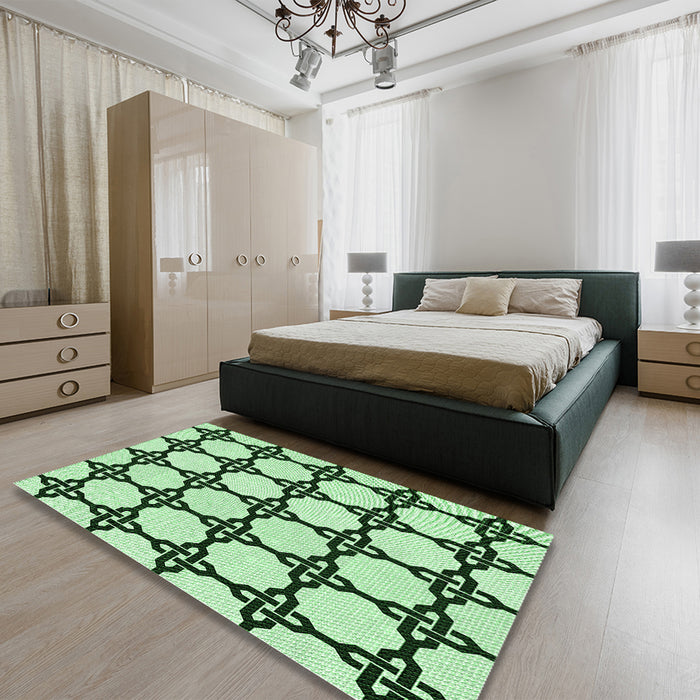 Patterned Mint Green Rug in a Bedroom, pat210grn